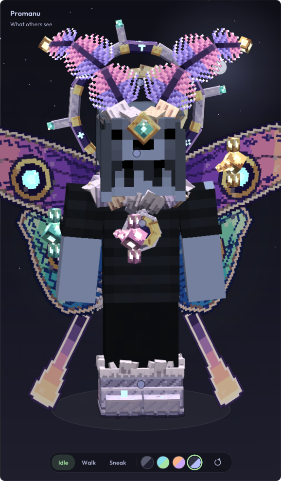 Character preview wearing the Moonlit Moth cosmetic collection.