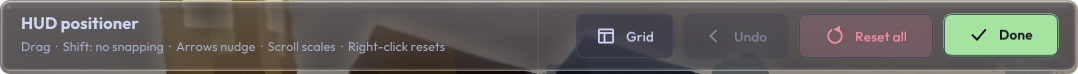 The actual MCC HUD positioner toolbar, with Grid, Undo, Reset all and Done.