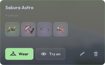 Saved Sakura Astro outfit in MCC, with Wear and Try on controls.