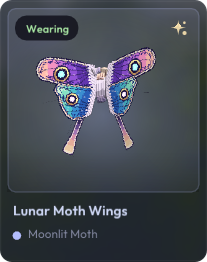 Lunar Moth Wings item card from the MCC wardrobe.