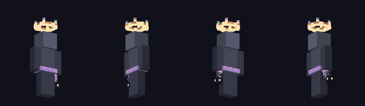 A player model with 3D crown and sash from four angles