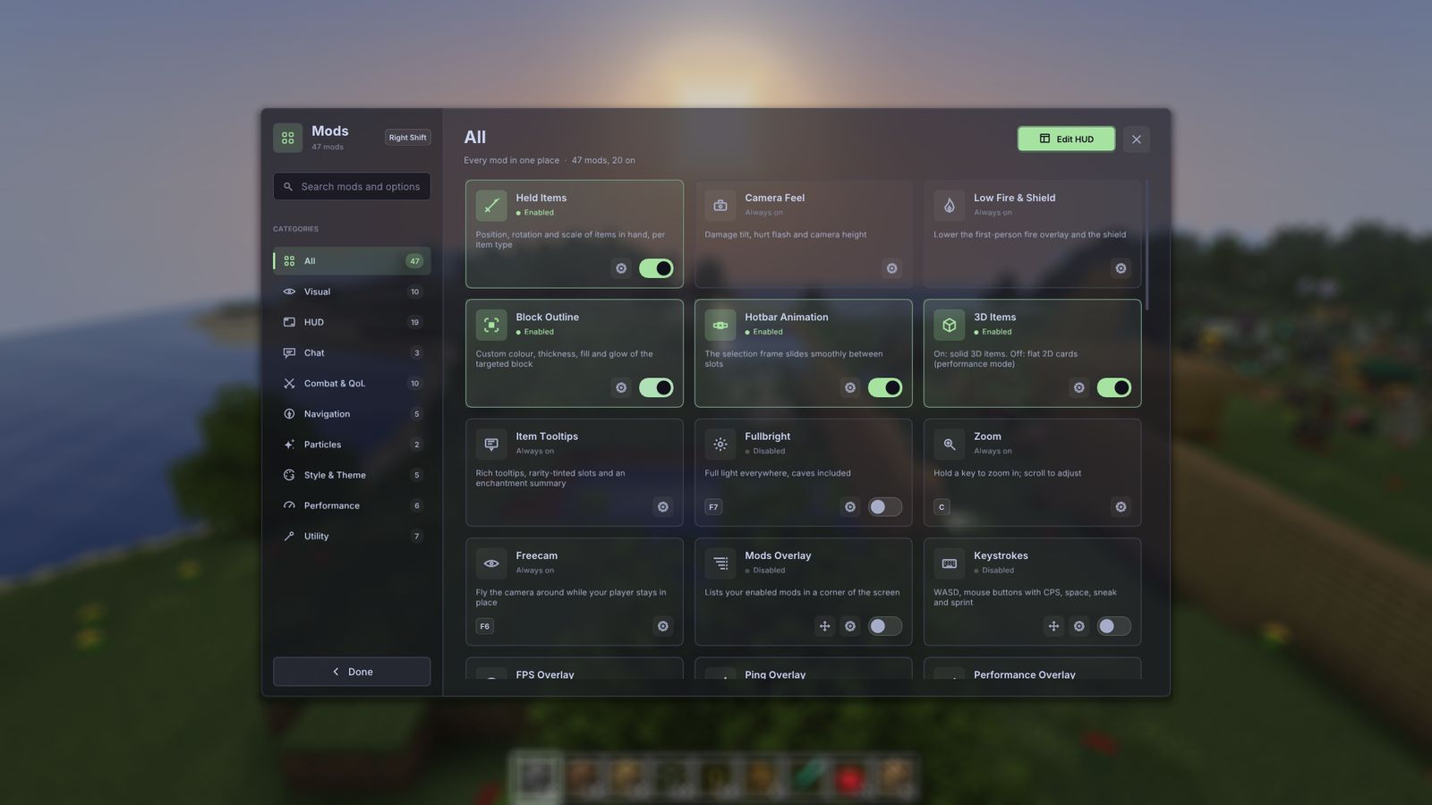 The real Mods menu in game