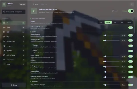 Enhanced Particles settings and effects.