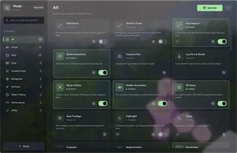 MCC’s categorized Mod Menu.